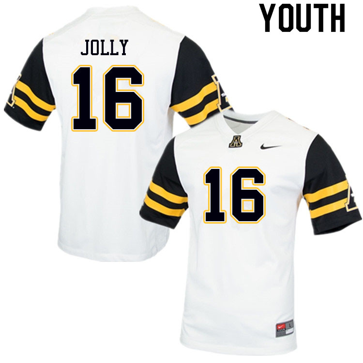Youth #16 Shaun Jolly Appalachian State Mountaineers College Football Jerseys Sale-White - Click Image to Close